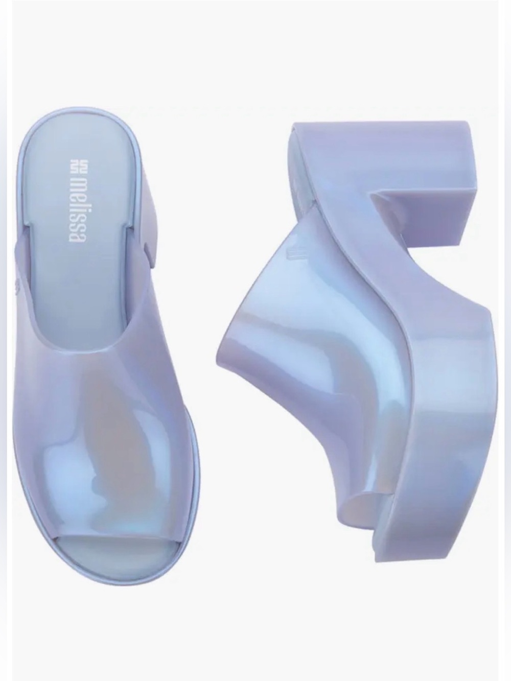 Melissa Iridescent Pearly Blue Jelly Hype Y2K Platform Mule Heels Size 10